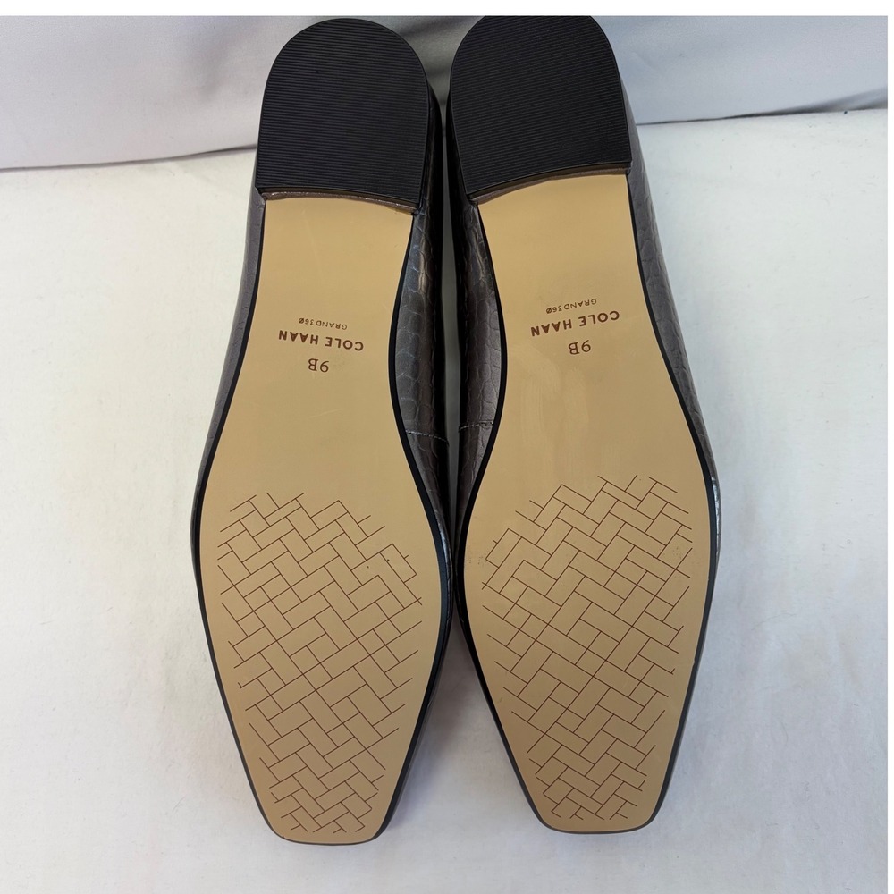 Cole Haan Mary Jane Bridge Flats Women 9B Metallic Croc Embossed Square Toe - Picture 6 of 10